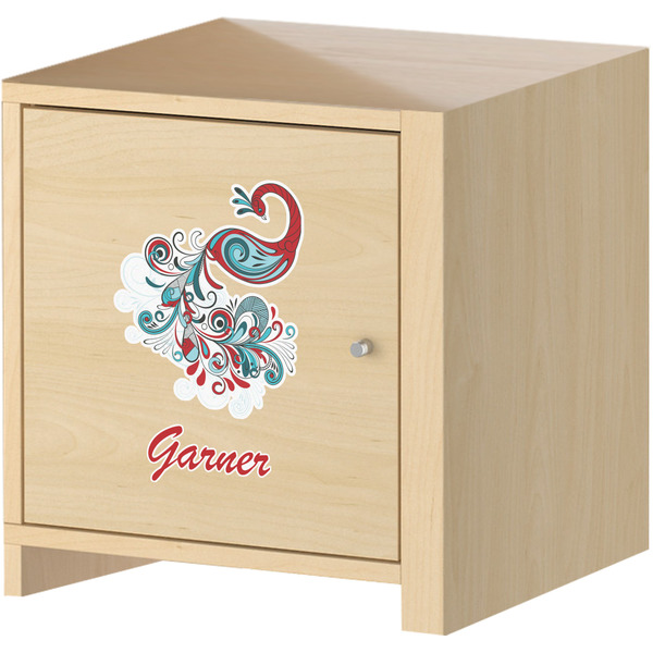 Peacock Wall Graphic on Wooden Cabinet