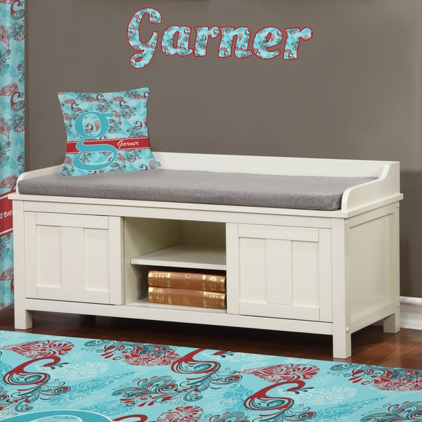 Peacock Wall Name Decal Above Storage bench