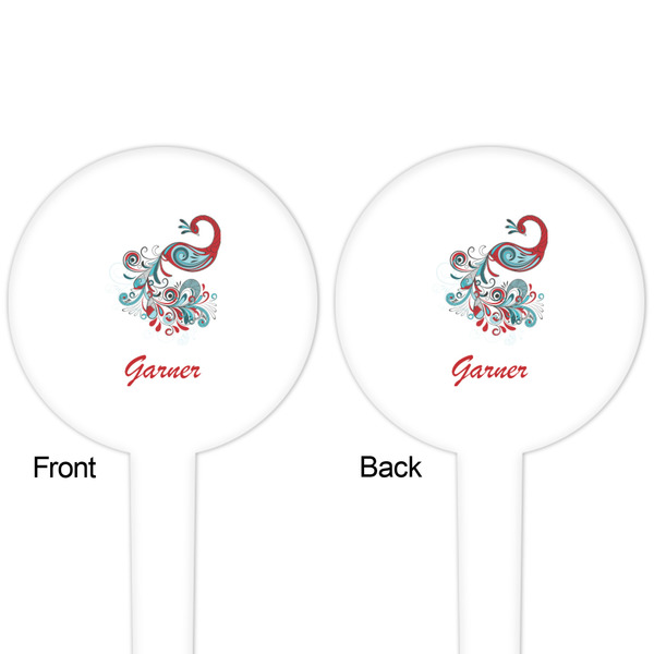 Peacock White Plastic 4" Food Pick - Round - Double Sided - Front & Back
