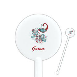 Peacock 5.5" Round Plastic Stir Sticks - White - Double Sided (Personalized)