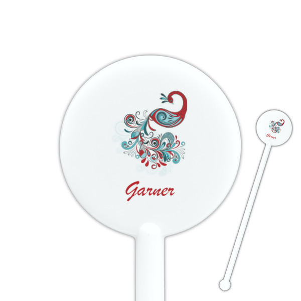 Custom Peacock 5.5" Round Plastic Stir Sticks - White - Double Sided (Personalized)