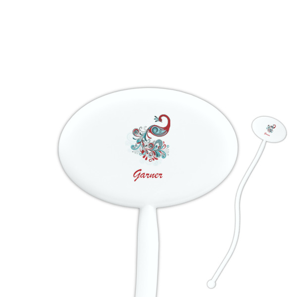 Custom Peacock Oval Plastic Stir Sticks (Personalized)