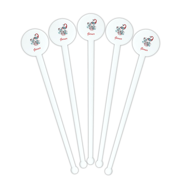 Peacock White Plastic 7" Stir Stick - Round - Fan View