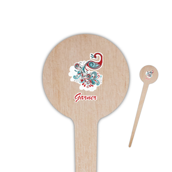 Custom Peacock 4" Round Wooden Food Picks - Double Sided (Personalized)