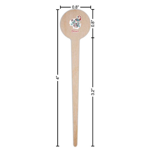 Peacock Wooden 4" Food Pick - Round - Dimensions