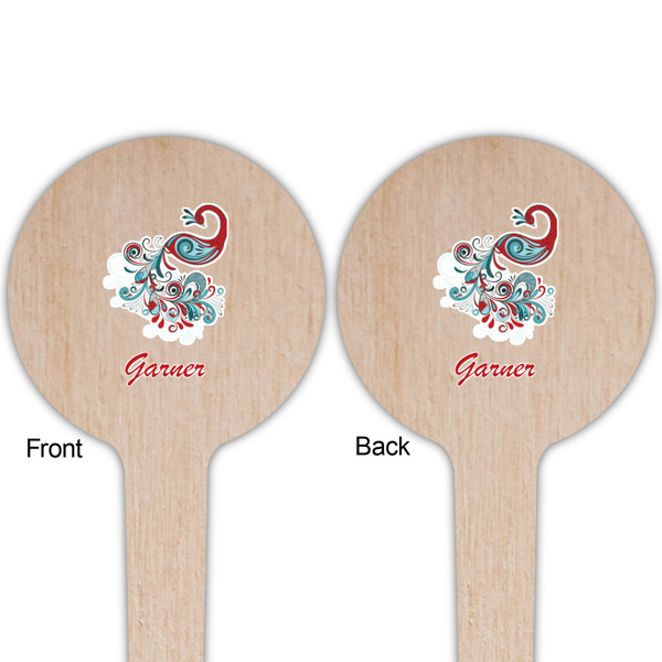 Peacock Wooden 4" Food Pick - Round - Double Sided - Front & Back