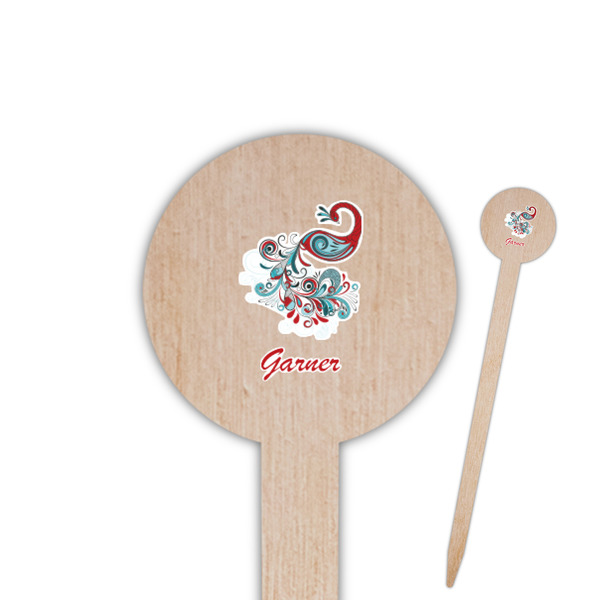 Custom Peacock Round Wooden Food Picks (Personalized)