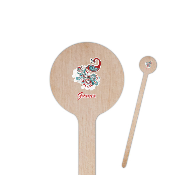 Custom Peacock 7.5" Round Wooden Stir Sticks - Single Sided (Personalized)