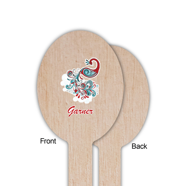 Peacock Wooden Food Pick - Oval - Single Sided - Front & Back