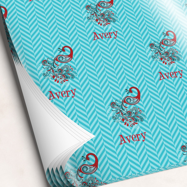 Custom Peacock Wrapping Paper Sheets - Single-Sided - 20" x 28" (Personalized)