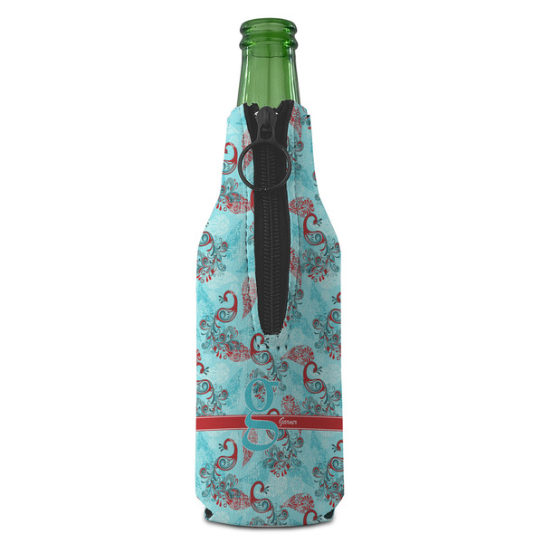 Peacock Zipper Bottle Cooler - BACK (bottle)