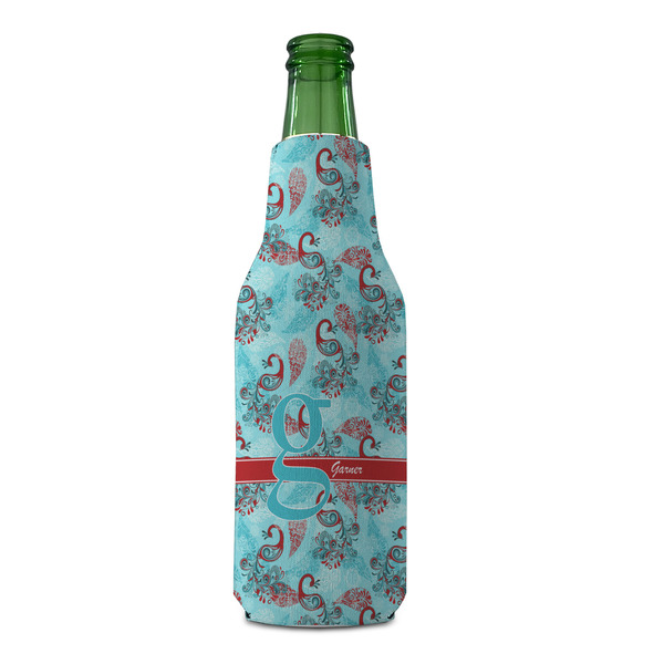 Peacock Zipper Bottle Cooler - FRONT (bottle)