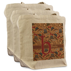 Vintage Hipster Reusable Cotton Grocery Bags - Set of 3 (Personalized)