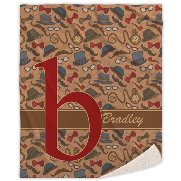 Custom Vintage Hipster Sherpa Throw Blanket - 60"x80" (Personalized)