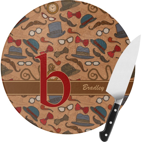 Custom Vintage Hipster Round Glass Cutting Board - Small (Personalized)