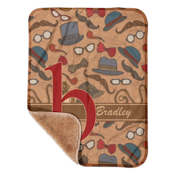 Custom Vintage Hipster Sherpa Baby Blanket - 30" x 40" w/ Name and Initial