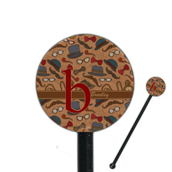 Vintage Hipster 5.5" Round Plastic Stir Sticks - Black - Single Sided (Personalized)