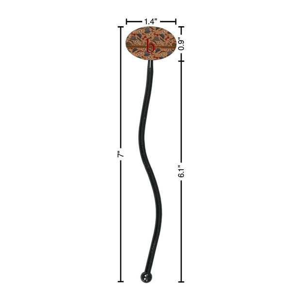 Vintage Hipster Black Plastic 7" Stir Stick - Oval - Dimensions