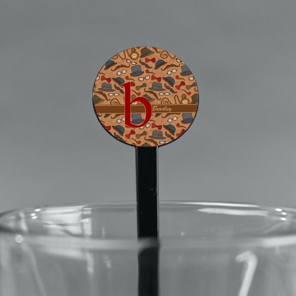 Vintage Hipster Black Plastic 7" Stir Stick - Round - Main