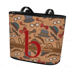 Vintage Hipster Bucket Tote w/ Genuine Leather Trim - Regular w/ Front & Back Design (Personalized)