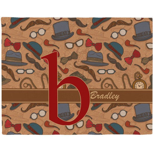 Custom Vintage Hipster Woven Fabric Placemat - Twill w/ Name and Initial