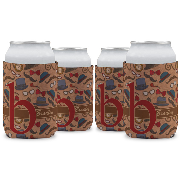 Custom Vintage Hipster Can Cooler (12 oz) - Set of 4 w/ Name and Initial