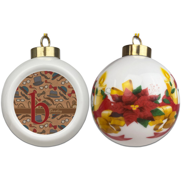 Vintage Hipster Ceramic Christmas Ornament - Poinsettias (APPROVAL)