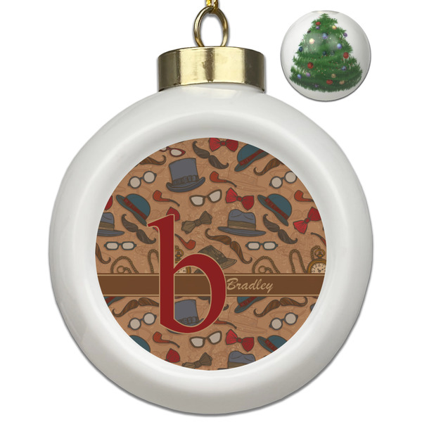 Custom Vintage Hipster Ceramic Ball Ornament - Christmas Tree (Personalized)
