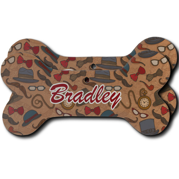 Custom Vintage Hipster Ceramic Dog Ornament - Front & Back w/ Name and Initial