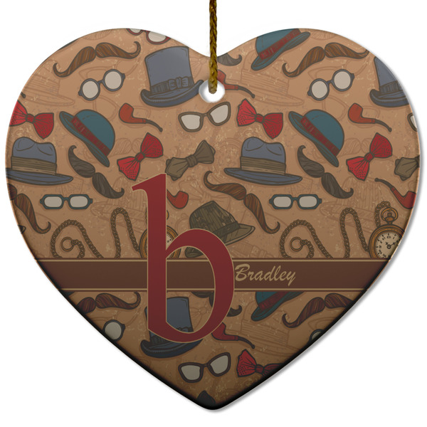 Custom Vintage Hipster Heart Ceramic Ornament w/ Name and Initial