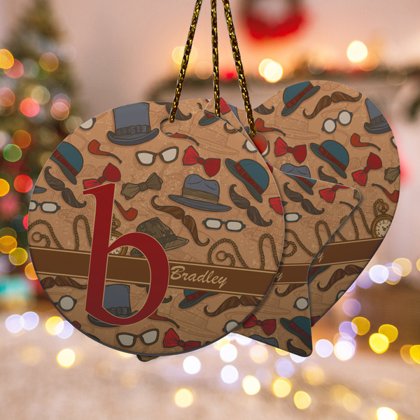 Custom Vintage Hipster Ceramic Ornament w/ Name and Initial