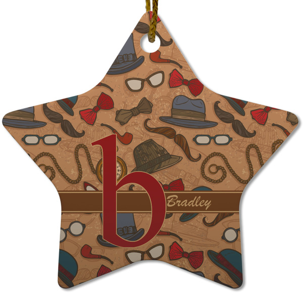 Custom Vintage Hipster Star Ceramic Ornament w/ Name and Initial