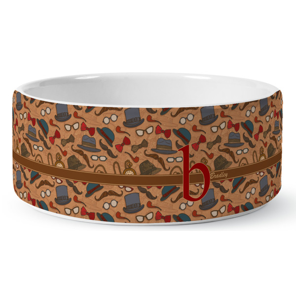 Custom Vintage Hipster Ceramic Dog Bowl - Medium (Personalized)