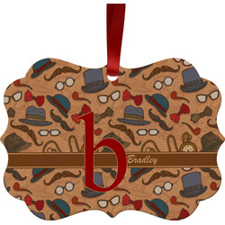 Vintage Hipster Metal Frame Ornament - Double Sided w/ Name and Initial