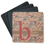 Vintage Hipster Square Rubber Backed Coasters - Set of 4 (Personalized)