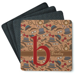 Vintage Hipster Square Rubber Backed Coasters - Set of 4 (Personalized)