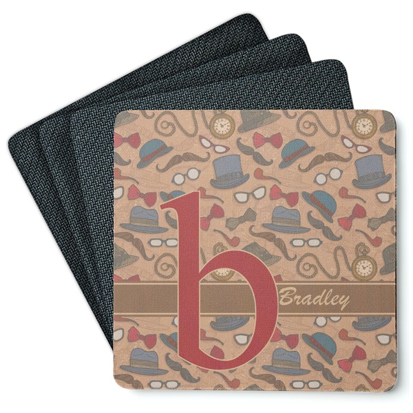 Custom Vintage Hipster Square Rubber Backed Coasters - Set of 4 (Personalized)