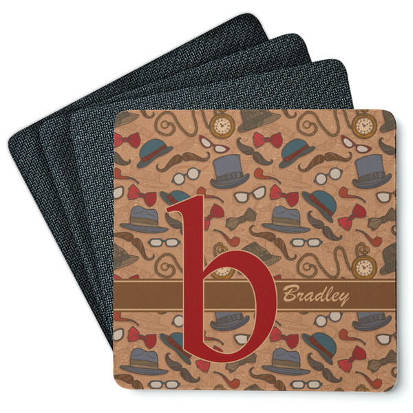 Custom Vintage Hipster Square Rubber Backed Coasters - Set of 4 (Personalized)