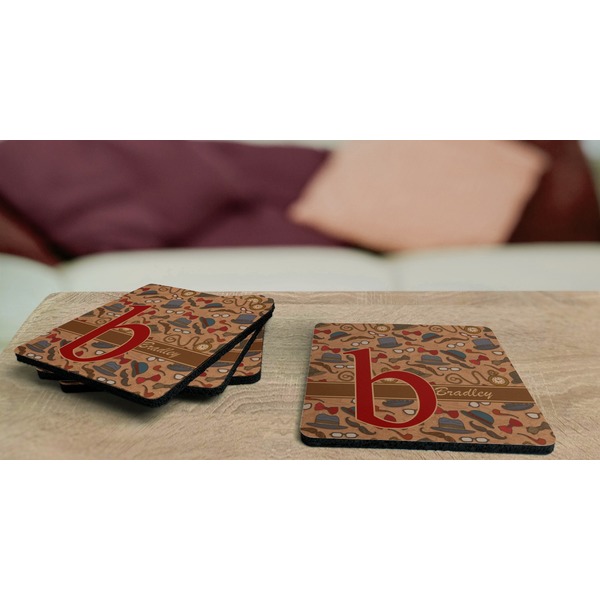 Vintage Hipster Coaster Rubber Back - On Coffee Table