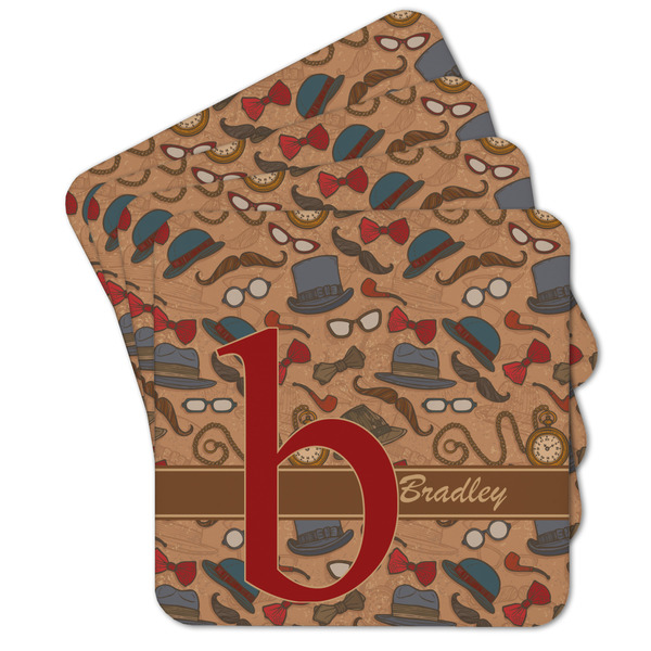 Custom Vintage Hipster Cork Coaster - Set of 4 w/ Name and Initial
