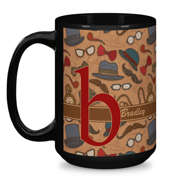 Vintage Hipster Coffee Mug - 15 oz - Black