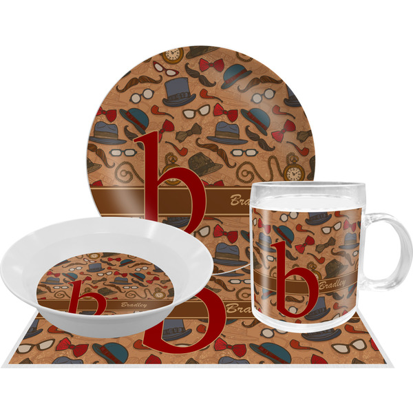 Custom Vintage Hipster Dinner Set - Single 4 Pc Setting w/ Name and Initial