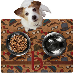 Vintage Hipster Dog Food Mat - Medium w/ Name and Initial