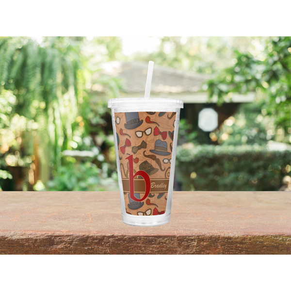 Vintage Hipster Double Wall Tumbler with Straw Lifestyle