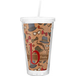 Vintage Hipster Double Wall Tumbler with Straw (Personalized)