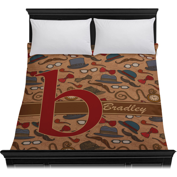 Vintage Hipster Duvet Cover - Queen - On Bed - No Prop