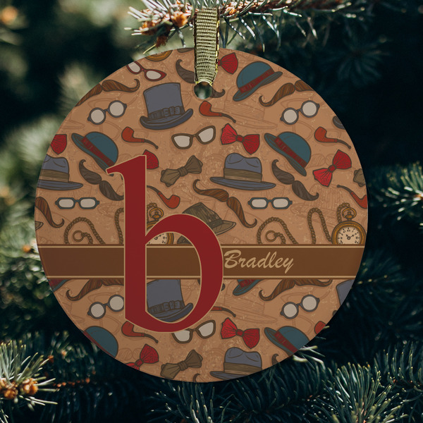 Vintage Hipster Frosted Glass Ornament - Round (Lifestyle)