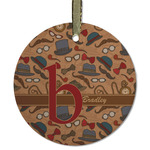 Vintage Hipster Flat Glass Ornament - Round w/ Name and Initial