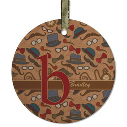 Vintage Hipster Flat Glass Ornament - Round w/ Name and Initial