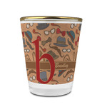 Vintage Hipster Glass Shot Glass - 1.5 oz - with Gold Rim - Set of 4 (Personalized)